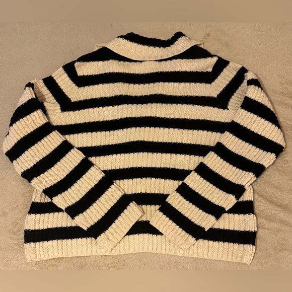 Maeve Anthropologie Sweater Women Medium Greta Polo Cardigan Black Cream NWT - Picture 8 of 9